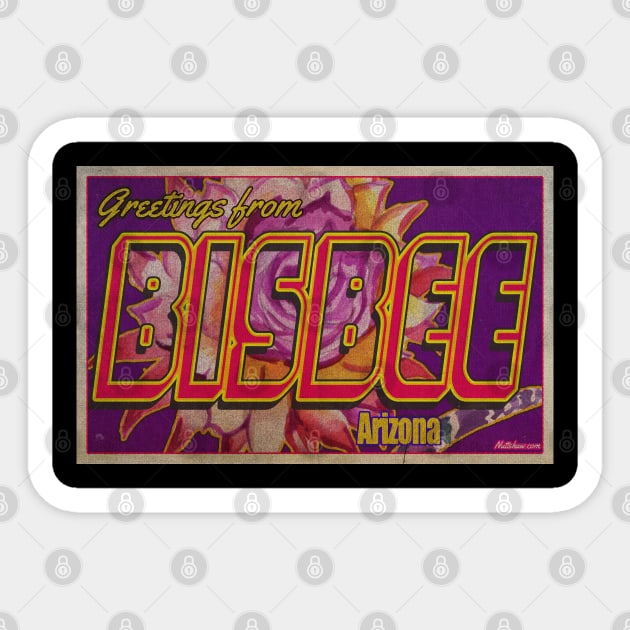 Greetings from Bisbee, Arizona Sticker by Nuttshaw Studios